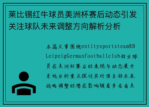莱比锡红牛球员美洲杯赛后动态引发关注球队未来调整方向解析分析